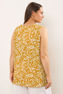 טישירט במידות גדולות ללא שרוולים צווארון V דוגמת פרחים גזרה א-סימטרית קפלים בחזית 616295