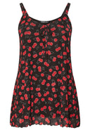 טישירט במידות גדולות צווארון V ללא שרוולים פרטי חוט דוגמת דובדבנים 322672