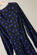 שמלה ארוכה במידות גדולות שרוול ארוך צווארון V חגורה דוגמת נקודות 615816