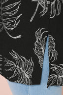 טישירט ארוכה במידות גדולות שרוול קצר צווארון עגול עם הדפס שסעים בצדדים 303780