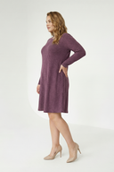 שמלה במידות גדולות שרוול ארוך צווארון עגול עם כיסים בד במרקם 100-186