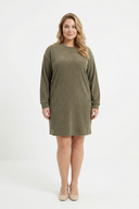 שמלה במידות גדולות שרוול ארוך צווארון עגול גזרה ישרה 100-190