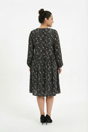 שמלה במידות גדולות שרוול ארוך פרטי קשירה עם הדפס 100-73