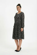 שמלה במידות גדולות שרוול ארוך פרטי קשירה עם הדפס 100-73