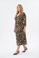 שמלה במידות גדולות חצי שרוול צווארון V דוגמת נמר חגורה במותן 100-92