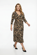 שמלה במידות גדולות חצי שרוול צווארון V דוגמת נמר חגורה במותן 100-92