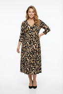 שמלה במידות גדולות חצי שרוול צווארון V דוגמת נמר חגורה במותן 100-92