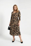 שמלה במידות גדולות חצי שרוול צווארון V דוגמת נמר חגורה במותן 100-92