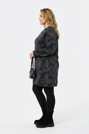 שמלה במידות גדולות שרוול ארוך צווארון עגול כיסים עם הדפס 106-75