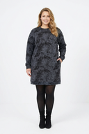 שמלה במידות גדולות שרוול ארוך צווארון עגול כיסים עם הדפס 106-75