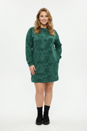 שמלה במידות גדולות שרוול ארוך צווארון עגול עם כיסים עם הדפס 106-77