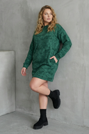 שמלה במידות גדולות שרוול ארוך צווארון עגול עם כיסים עם הדפס 106-77