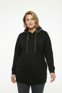 שמלה במידות גדולות שרוול ארוך קפוצ׳ון בד רך 303590