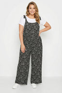 אוברול במידות גדולות מקסי קרסול רחב דוגמת פרחים כתפיות קשירה 137986