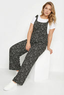 אוברול במידות גדולות מקסי קרסול רחב דוגמת פרחים כתפיות קשירה 137986