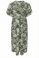 שמלה במידות גדולות שרוול קצר צווארון V קשירה מעטפת 137988