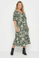 שמלה במידות גדולות שרוול קצר צווארון V קשירה מעטפת 137988