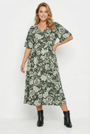 שמלה במידות גדולות שרוול קצר צווארון V קשירה מעטפת 137988