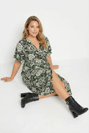 שמלה במידות גדולות שרוול קצר צווארון V קשירה מעטפת 137988