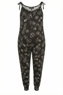 אוברול במידות גדולות הריון גזרה צרה קשירה כתפיות דוגמת פרחים ארוך 158433