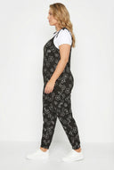 אוברול במידות גדולות הריון גזרה צרה קשירה כתפיות דוגמת פרחים ארוך 158433