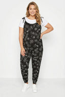 אוברול במידות גדולות הריון גזרה צרה קשירה כתפיות דוגמת פרחים ארוך 158433