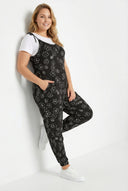 אוברול במידות גדולות הריון גזרה צרה קשירה כתפיות דוגמת פרחים ארוך 158433