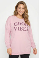 סווטשירט במידות גדולות דוגמת כיתוב צווארון עגול 173598