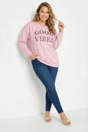 סווטשירט במידות גדולות דוגמת כיתוב צווארון עגול 173598