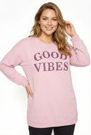 סווטשירט במידות גדולות דוגמת כיתוב צווארון עגול 173598