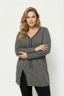 חולצה במידות גדולות צווארון V רוכסן קדמי שסעים בצדדים 173658