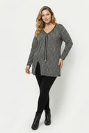 חולצה במידות גדולות צווארון V רוכסן קדמי שסעים בצדדים 173658