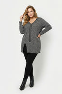 חולצה במידות גדולות צווארון V רוכסן קדמי שסעים בצדדים 173658