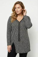 חולצה במידות גדולות צווארון V רוכסן קדמי שסעים בצדדים 173658