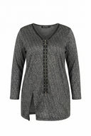 חולצה במידות גדולות צווארון V רוכסן קדמי שסעים בצדדים 173670