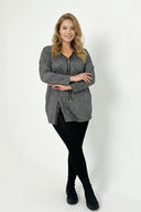 חולצה במידות גדולות צווארון V רוכסן קדמי שסעים בצדדים 173670