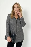 חולצה במידות גדולות צווארון V רוכסן קדמי שסעים בצדדים 173670