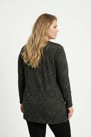 חולצה במידות גדולות צווארון V רוכסן קדמי שסעים בצדדים עם הדפס נמר 173672