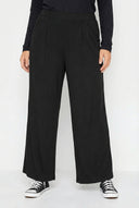 מכנסיים במידות גדולות פרטי קפלים גומי במותן עם כיסים רגל רחבה 213839