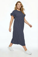 שמלה ארוכה במידות גדולות עם צווארון עגול שרוולים קצרים עיצוב עם פרטים של פרנזים 270342