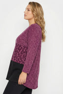 סווטשירט במידות גדולות שרוול ארוך צווארון עגול דוגמת בלוקי צבע עם דוגמת חיות 285053