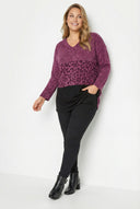 סווטשירט במידות גדולות שרוול ארוך צווארון עגול דוגמת בלוקי צבע עם דוגמת חיות 285053