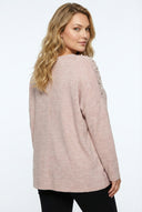 סווטשירט במידות גדולות שרוול ארוך צווארון V פליז עם חרוזים 285055