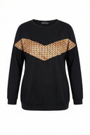 סווטשירט במידות גדולות שרוול ארוך צווארון עגול עם הדפס 300282