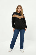 סווטשירט במידות גדולות שרוול ארוך צווארון עגול עם הדפס 300282