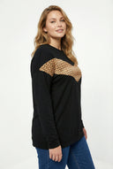 סווטשירט במידות גדולות שרוול ארוך צווארון עגול עם הדפס 300282