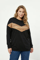 סווטשירט במידות גדולות שרוול ארוך צווארון עגול עם הדפס 300282