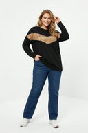 סווטשירט במידות גדולות שרוול ארוך צווארון עגול עם הדפס 300282