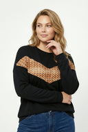 סווטשירט במידות גדולות שרוול ארוך צווארון עגול עם הדפס 300282