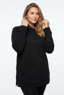 סווטשירט במידות גדולות שרוול ארוך קפוצ׳ון דוגמת שיש עם כיסים 300318